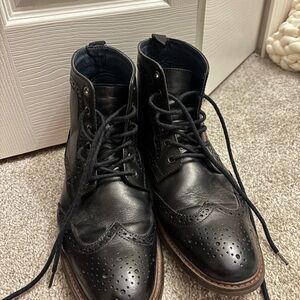 La Milano Black Leather Brogue Boots